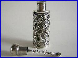 Antique Chinese silver CES Spice bottle Dragons (5783)