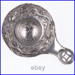 Antique Chinese silver Dragon repousse tea strainer