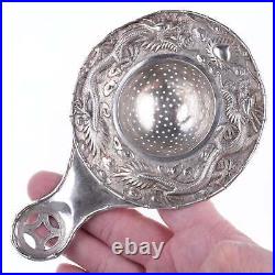 Antique Chinese silver Dragon repousse tea strainer