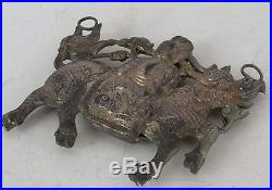 Antique Chinese silver HUGE & heavy pendant necklace warrior riding Dragon horse