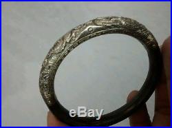 Antique Chinese silver dragon motif rattan bangle bracelet