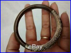 Antique Chinese silver dragon motif rattan bangle bracelet