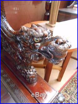 Antique Chinese teak dragon bench