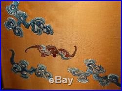 Antique Chinese textile weaving embroidery 5 claw imperial dragon Qing coral grd