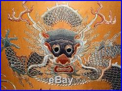 Antique Chinese textile weaving embroidery 5 claw imperial dragon Qing coral grd
