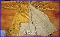 Antique Chinese yellow brocade Ming style DRAGON robe Rare Spectacular