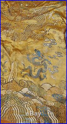 Antique Chinese yellow brocade Ming style DRAGON robe Rare Spectacular