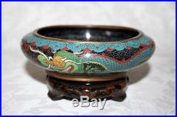 Antique Colourful Chinese Qing Dynasty Cloisonne Dragon Bowl