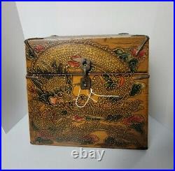 Antique Dragon Chinese Wodden Box Chest Medium Painted decorations storage