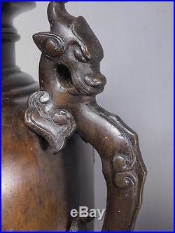 Antique Early 1900s BIG Chinese Bronze Urn Lid Elephant Dragon Birds Sculpture