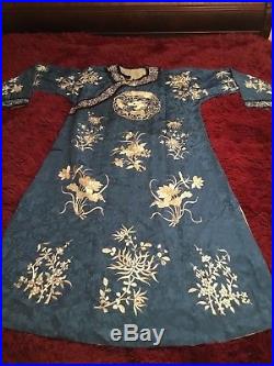 Antique Early 20th Chinese Embroidered Silk Women Robe Phoenix Dragon Embroidery