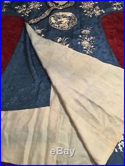 Antique Early 20th Chinese Embroidered Silk Women Robe Phoenix Dragon Embroidery