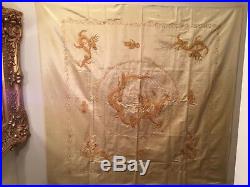 Antique Early 20th Chinese Vietnamese Embroidered Silk Panel Dragon Embroidery