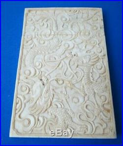 Antique Estate Chinese Hand Carved Dragon Dragons Canton Card Case No Mono