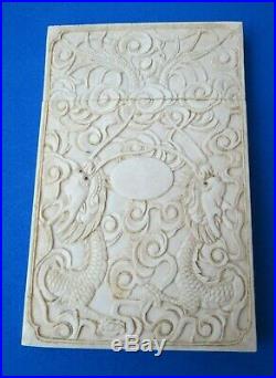 Antique Estate Chinese Hand Carved Dragon Dragons Canton Card Case No Mono