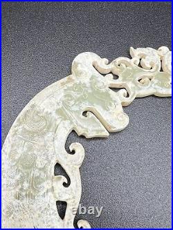 Antique Exceedingly Rare And Finely Detailed Chinese Jade Dragon Plaque