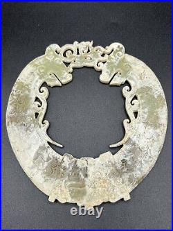 Antique Exceedingly Rare And Finely Detailed Chinese Jade Dragon Plaque