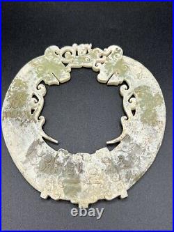 Antique Exceedingly Rare And Finely Detailed Chinese Jade Dragon Plaque