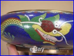 Antique Fine Chinese Cloisonne Bowl with 3 Dragons