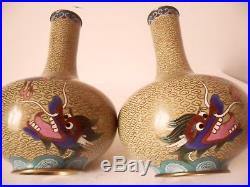 Antique Fine Pair of Chinese Cloisonne Vases & Urn And Cover Dragons