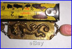 Antique Fob Pocket Watch Chain gold filled Chinese silver coin dragon green eyes