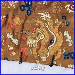 Antique Golden Brown Chinese Silk Satin Brocade Dragon Robe NR