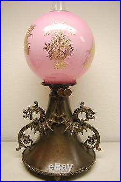 Antique Gwtw Victorian Oil Kerosene Chinese Dragon Parlor Banquet B&h Gwtw Lamp
