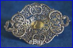 Antique HUNG CHONG Chinese Export Silver Dragon Pierced CALLING CARD TRAY As Is