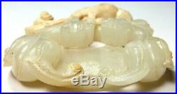 Antique Han Dynasty Chinese Carved White Jade Pendant Yin Yang Bi Double Dragons