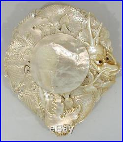 Antique Hand Carved Mother of Pearl, Chinese Dragon, Caviar Dish Sculpture, NR