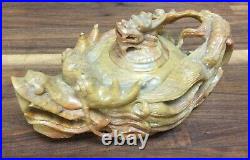 Antique Hand Carved Natural Shoushan Stone Chinese Dragon Teapot