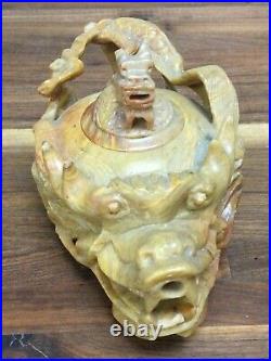 Antique Hand Carved Natural Shoushan Stone Chinese Dragon Teapot