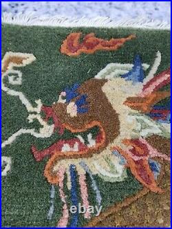 Antique Hand Made Traditional Chinese Dragon Art Deco Oriental Wool Rug 60x36cms