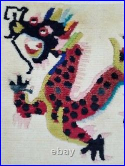 Antique Handmade Chinese Dragon Tibetan Art Deco Wool Meditation Rug Carpet75x42