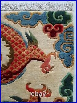 Antique Handmade Chinese Dragon Tibetan Art Deco Wool Rug Carpet 168x91cm