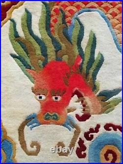 Antique Handmade Chinese Dragon Tibetan Art Deco Wool Rug Carpet 168x91cm