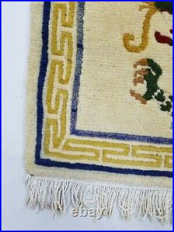 Antique Handmade Chinese Dragon Tibetan Art Deco Wool Rug Carpet 91x44cm