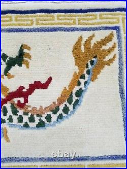 Antique Handmade Chinese Dragon Tibetan Art Deco Wool Rug Carpet 91x44cm