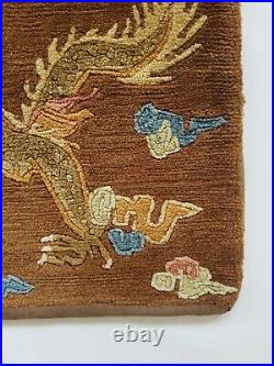 Antique Handmade Chinese Dragon Tibetan Art Deco Wool Rug Cushion Cover 58x38cm