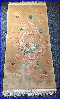 Antique Handmade Style Old Used Dragon Design Chinese Wool Rug, Size6.1 By 3 FT