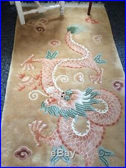 Antique Handmade Style Old Used Dragon Design Chinese Wool Rug, Size6.1 By 3 FT
