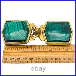 Antique Imperial Chinese Gilt Bronze Malachite Inlay Dragon Clasp Belt Buckle