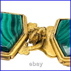 Antique Imperial Chinese Gilt Bronze Malachite Inlay Dragon Clasp Belt Buckle