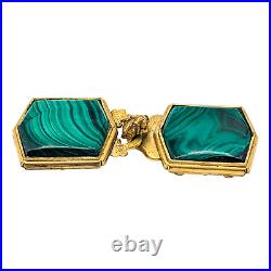 Antique Imperial Chinese Gilt Bronze Malachite Inlay Dragon Clasp Belt Buckle