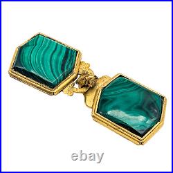 Antique Imperial Chinese Gilt Bronze Malachite Inlay Dragon Clasp Belt Buckle