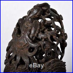 Antique Imperial Chinese carved rosewood dragon statue Qing dynasty 1750