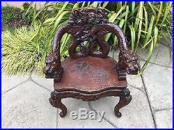 Antique Intricately Carved Dragon Chair 19th century seating couch hand carved