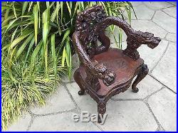 Antique Intricately Carved Dragon Chair 19th century seating couch hand carved