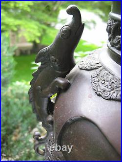 Antique Japanese Chinese Figural BRONZE Pot Vase Planter Birds Dragon Masks