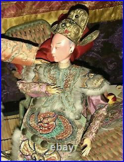 Antique Jointed Chinese Male Opera Dollsilk Embroiderydragon Robegold Helmet